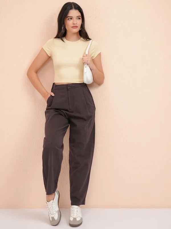 Tokyo Talkies Women Beige Solid Fitted Top