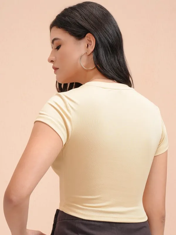 Tokyo Talkies Women Beige Solid Fitted Top