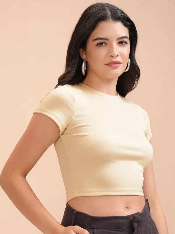 Tokyo Talkies Women Beige Solid Fitted Top