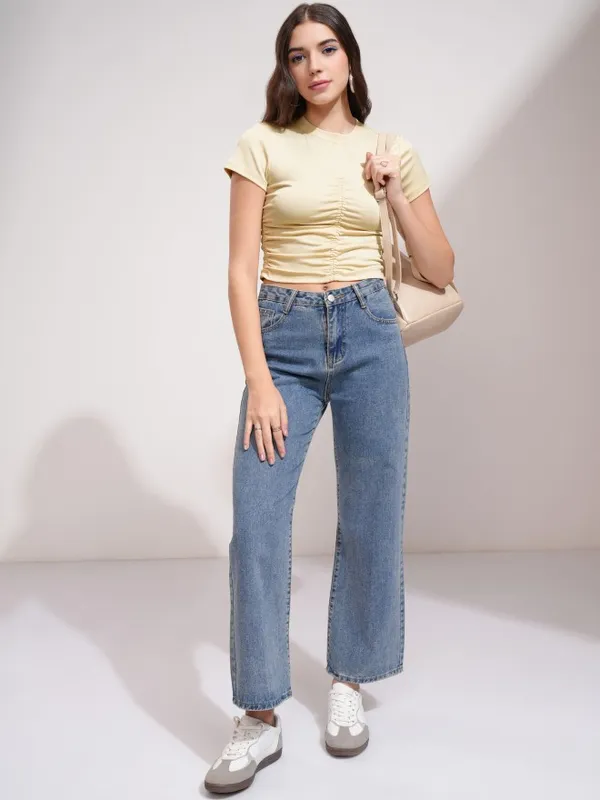 Tokyo Talkies Women Beige Solid Fitted Top