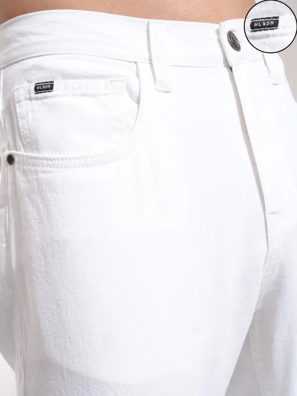 Highlander Men White Straight Fit Stretchable Jeans