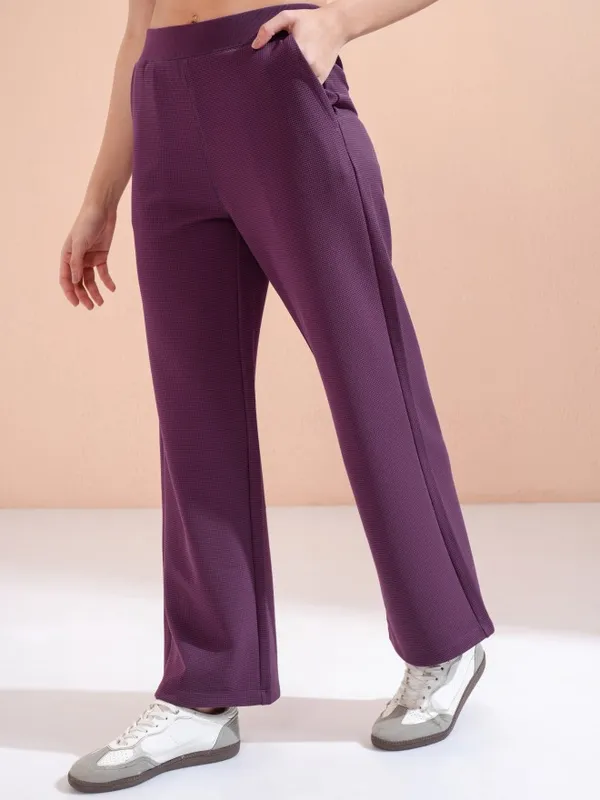 Tokyo Talkies Women Purple Solid Straight Fit Casual Trouser