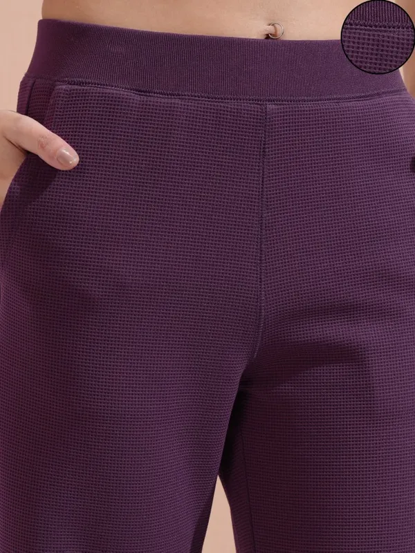 Tokyo Talkies Women Purple Solid Straight Fit Casual Trouser