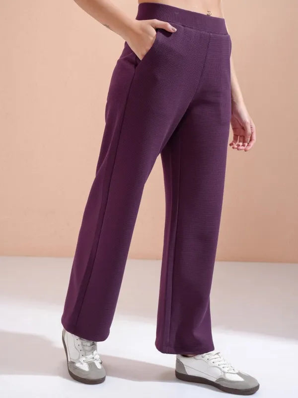 Tokyo Talkies Women Purple Solid Straight Fit Casual Trouser