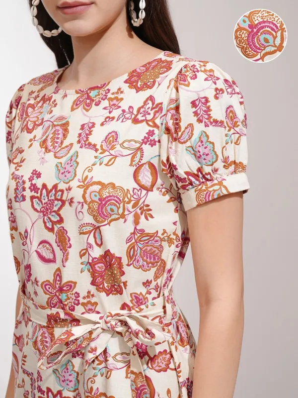 Tokyo Talkies Women Off White Printed A-Line Dress