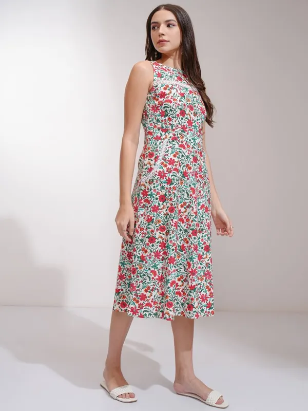 Tokyo Talkies Women White Printed A-Line Dress