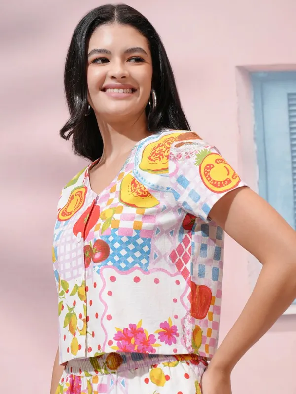 Tokyo Talkies Women White Printed Regular Top