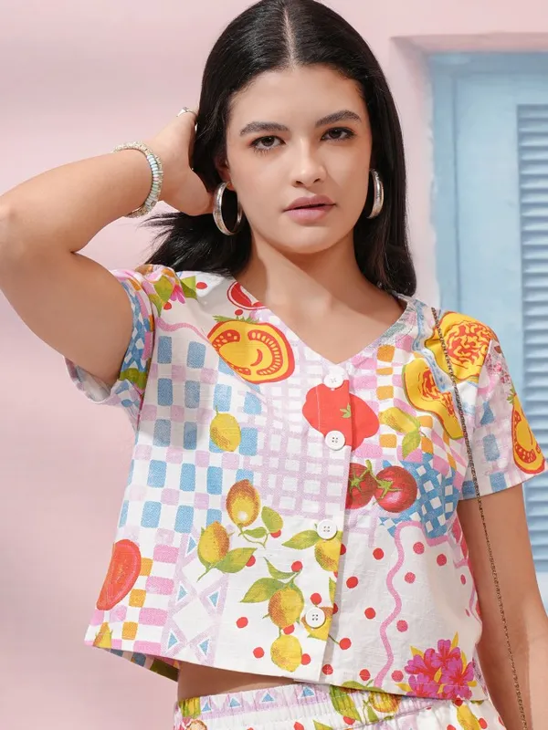 Tokyo Talkies Women White Printed Regular Top