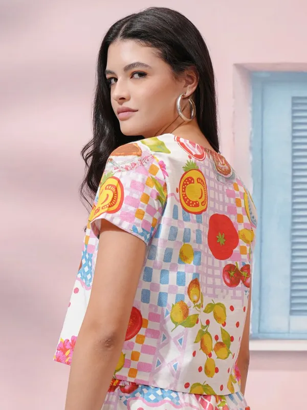 Tokyo Talkies Women White Printed Regular Top