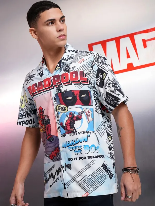 Marvel By Highlander Men Multi Deadpool Printed Relaxed Fit Casual Shirt