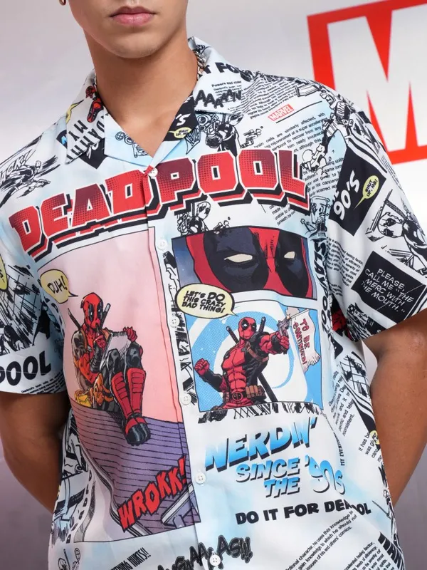 Marvel By Highlander Men Multi Deadpool Printed Relaxed Fit Casual Shirt