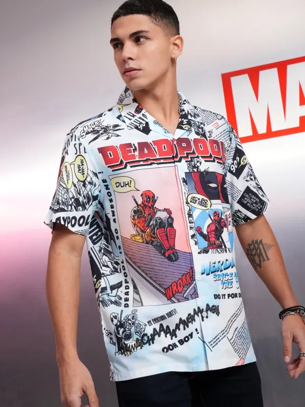 Marvel By Highlander Men Multi Deadpool Printed Relaxed Fit Casual Shirt