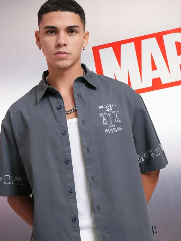 Marvel By Highlander Men Blue Moon Knight Comic Printed Oversized Fit Casual Shirt
