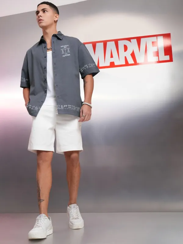 Marvel By Highlander Men Blue Moon Knight Comic Printed Oversized Fit Casual Shirt
