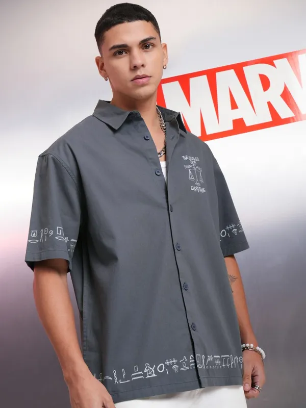 Marvel By Highlander Men Blue Moon Knight Comic Printed Oversized Fit Casual Shirt