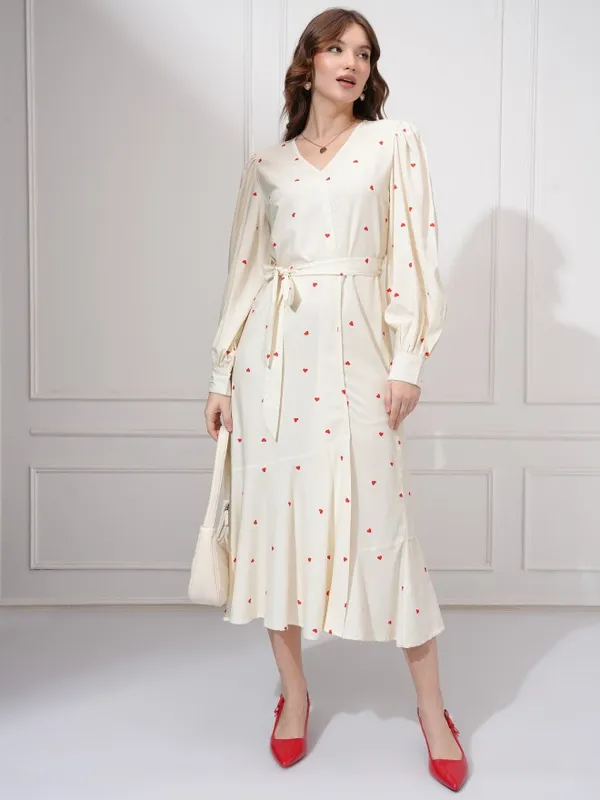 Tokyo Talkies Women Off White Printed A-Line Dress