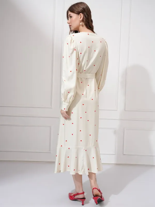Tokyo Talkies Women Off White Printed A-Line Dress