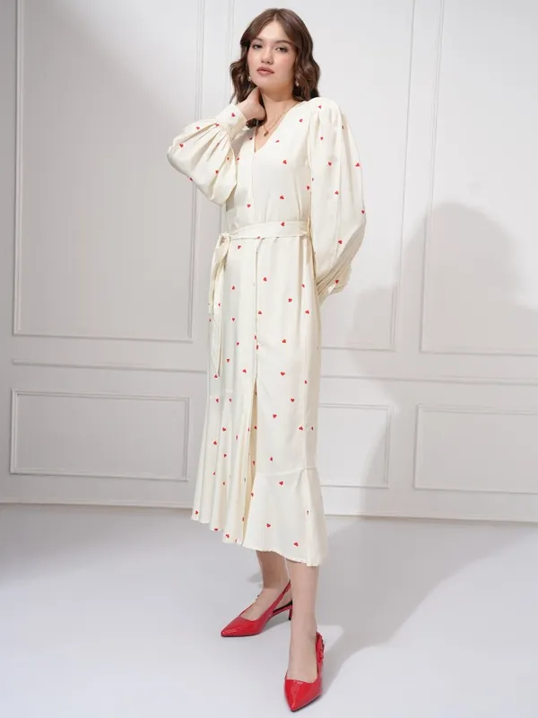 Tokyo Talkies Women Off White Printed A-Line Dress