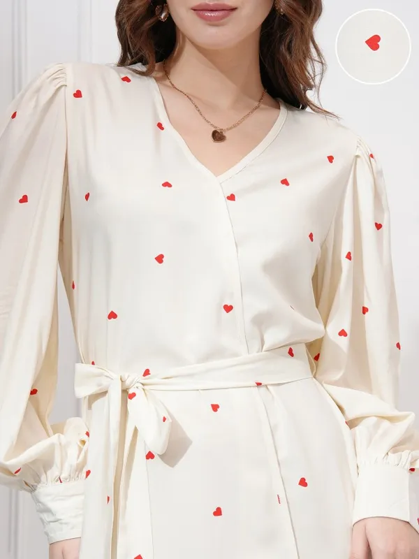 Tokyo Talkies Women Off White Printed A-Line Dress