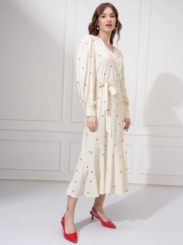 Tokyo Talkies Women Off White Printed A-Line Dress