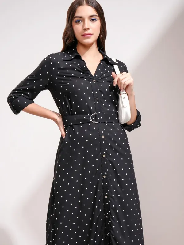 Tokyo Talkies Women Black Printed Shirt Dress