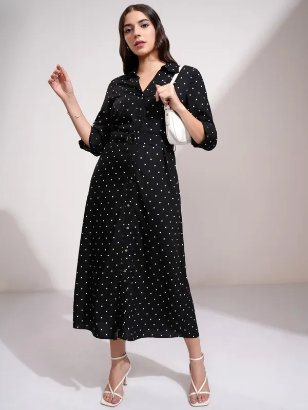 Tokyo Talkies Women Black Printed Shirt Dress