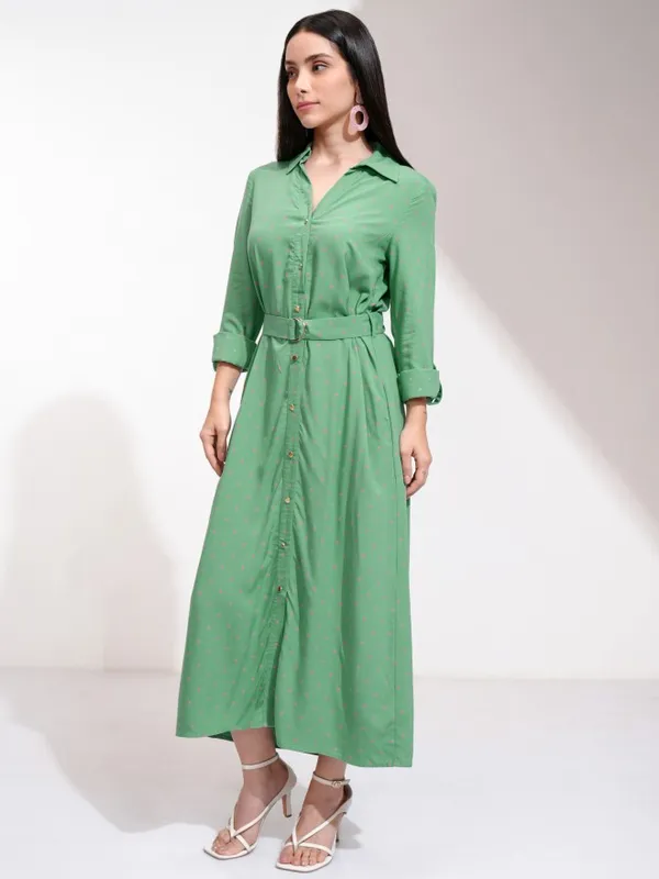 Tokyo Talkies Women Teal Printed Shirt Dress