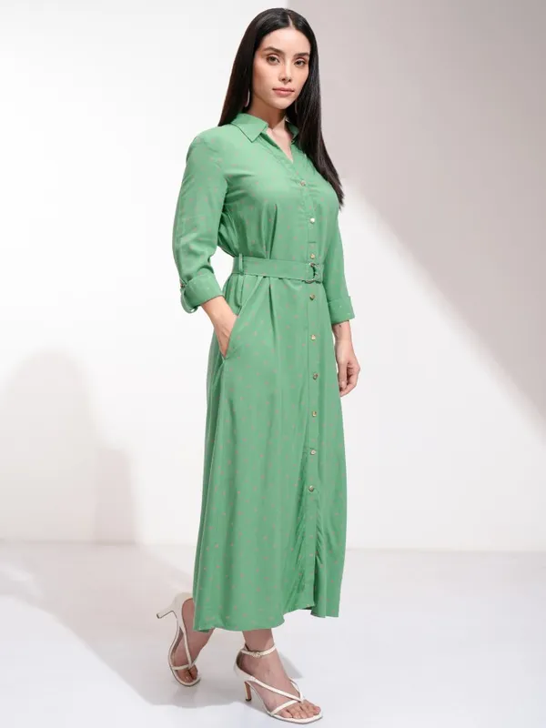 Tokyo Talkies Women Teal Printed Shirt Dress