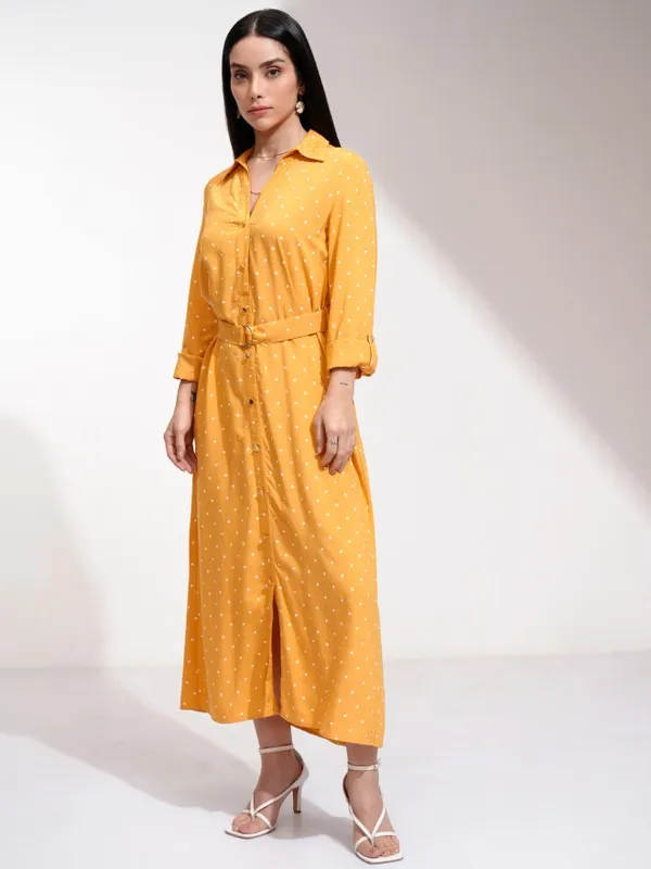 Tokyo Talkies Women Yellow Printed Shirt Dress