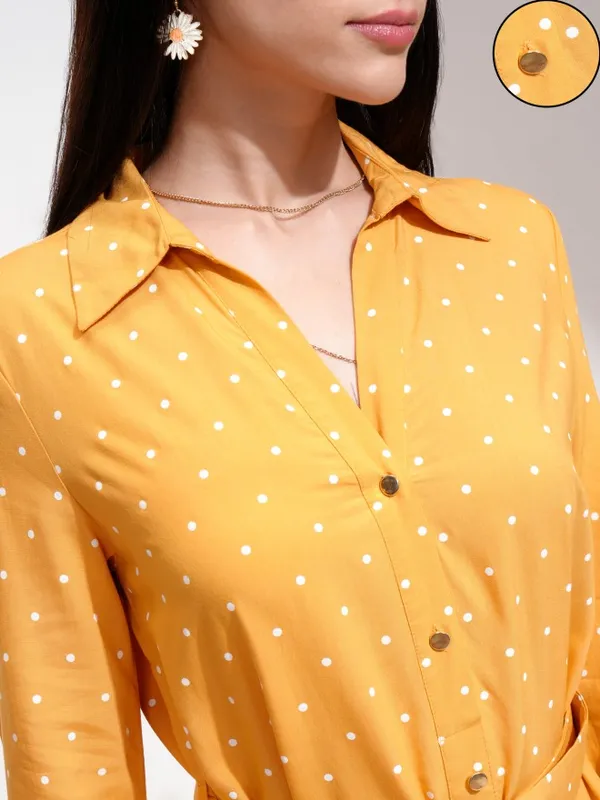 Tokyo Talkies Women Yellow Printed Shirt Dress