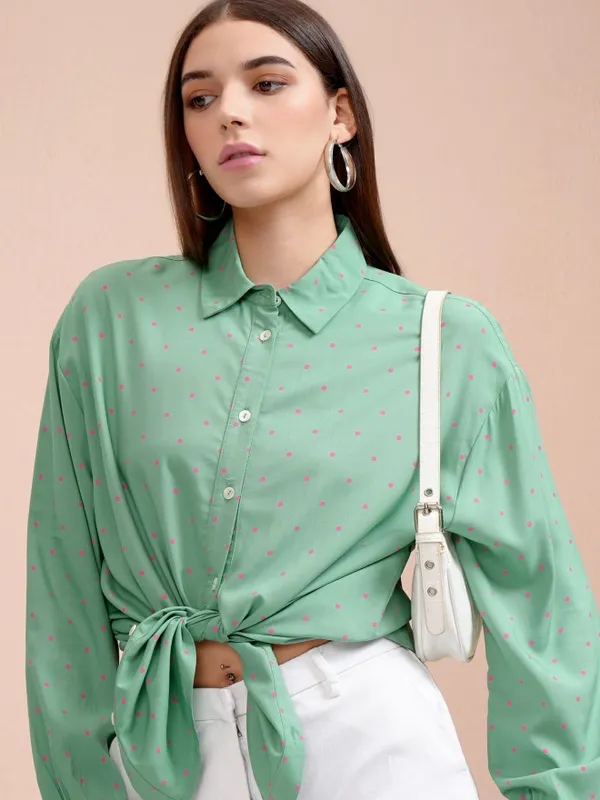 Tokyo Talkies Women Teal Printed Regular Fit Casual Shirt