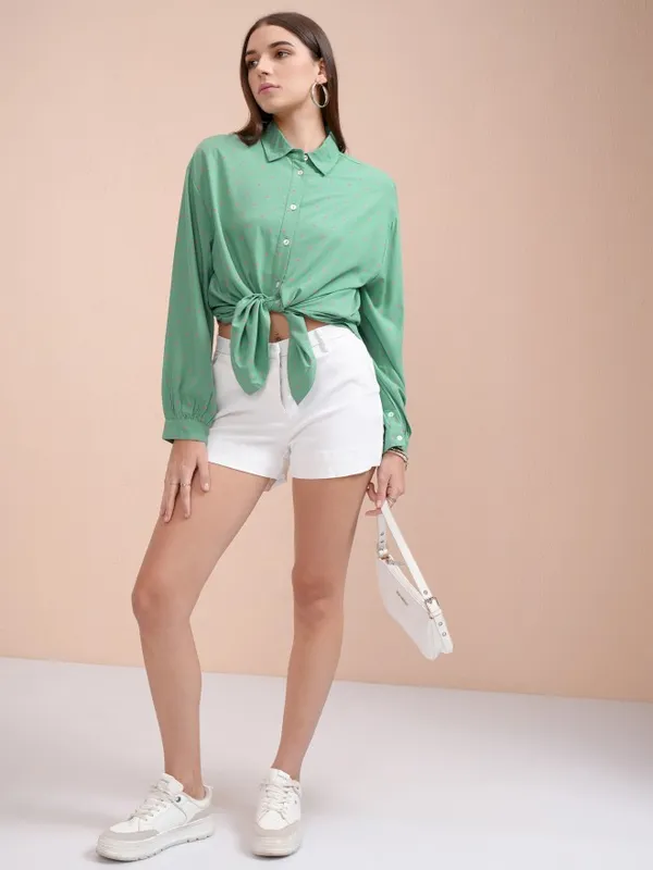 Tokyo Talkies Women Teal Printed Regular Fit Casual Shirt