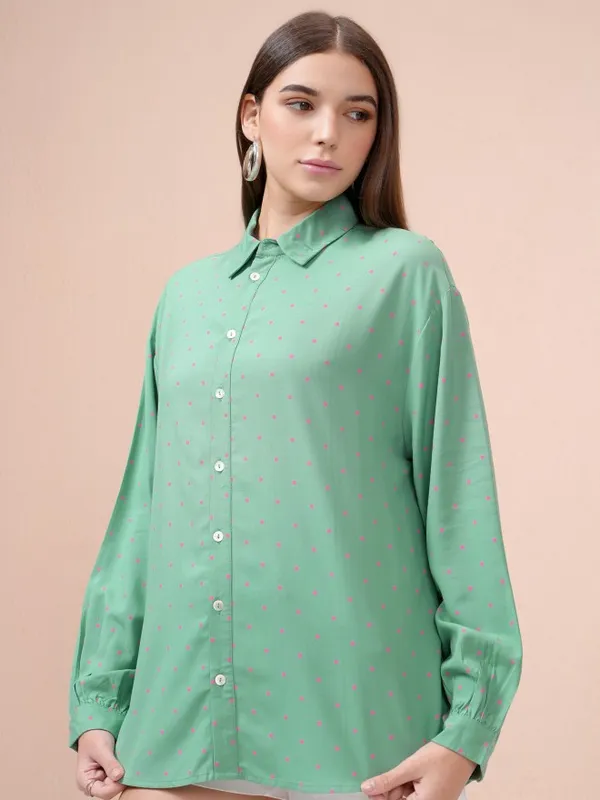 Tokyo Talkies Women Teal Printed Regular Fit Casual Shirt