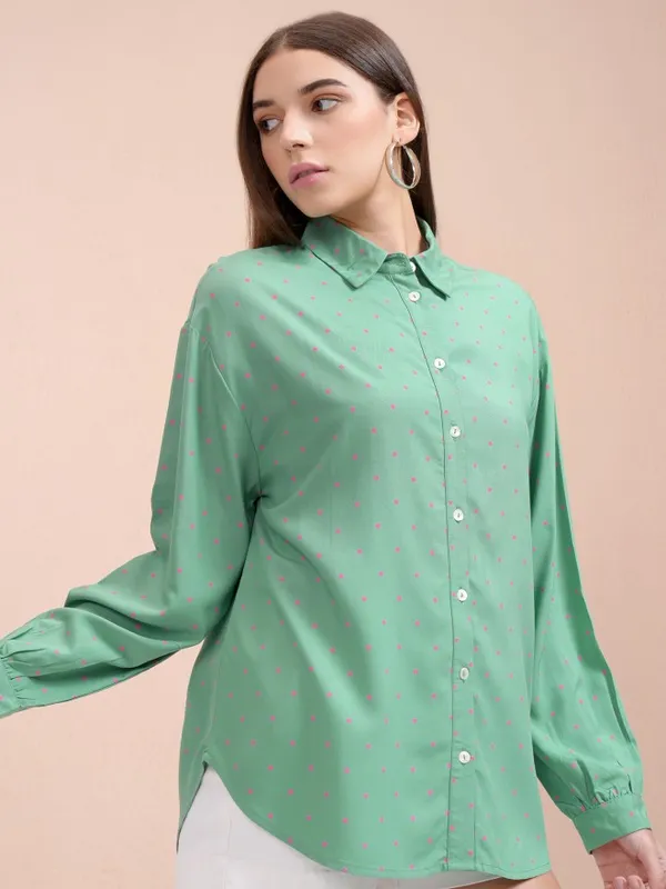 Tokyo Talkies Women Teal Printed Regular Fit Casual Shirt