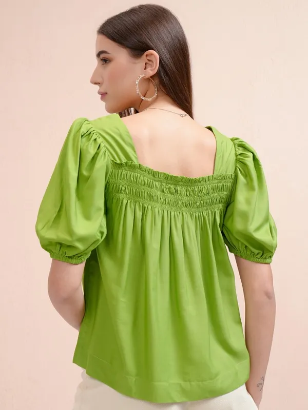 Tokyo Talkies Women Green Solid Regular Top