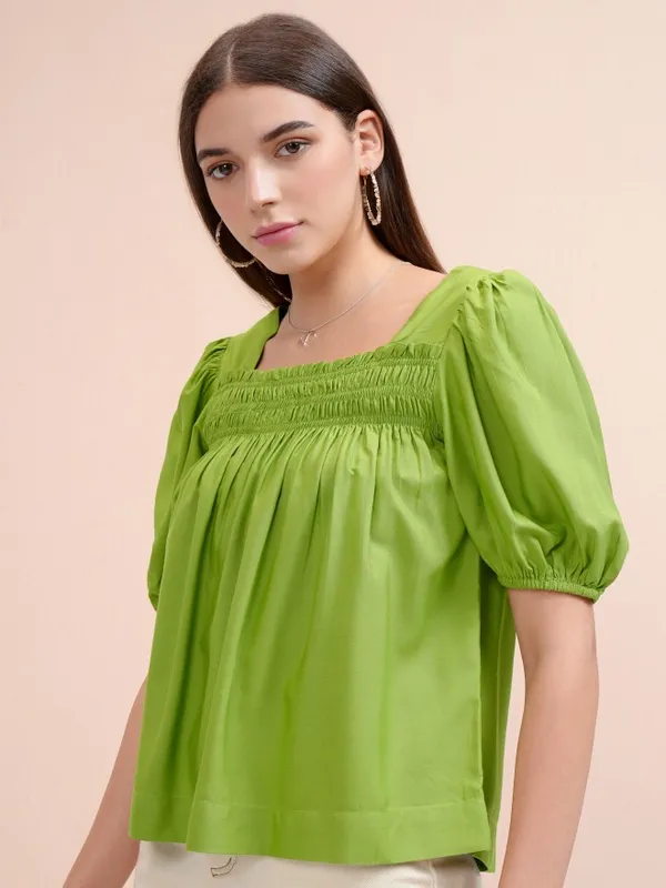 Tokyo Talkies Women Green Solid Regular Top