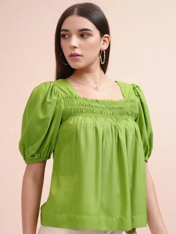 Tokyo Talkies Women Green Solid Regular Top