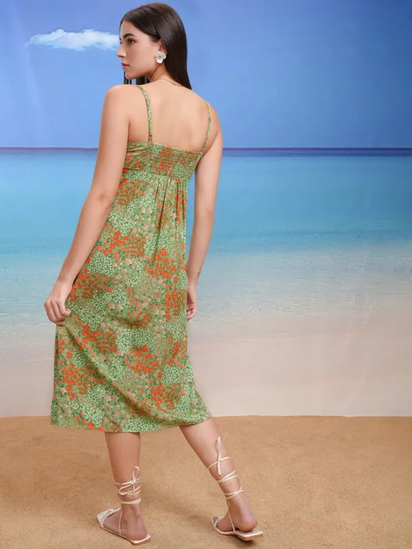 Tokyo Talkies Women Olive Printed Empire Dress