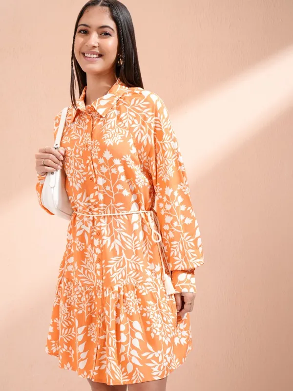 Tokyo Talkies Women Peach Printed A-Line Dress