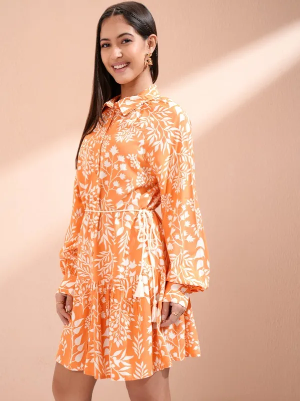 Tokyo Talkies Women Peach Printed A-Line Dress