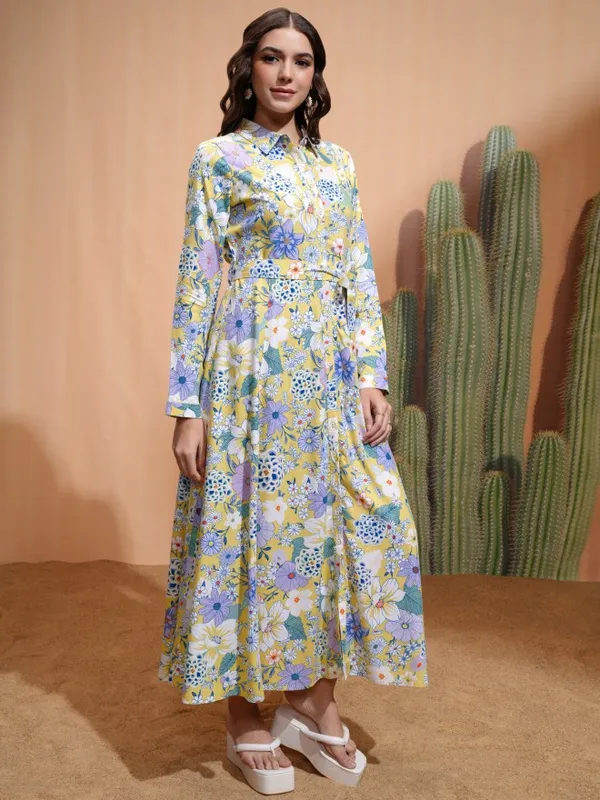 Tokyo Talkies Women Lime Green Printed Shirt Dress
