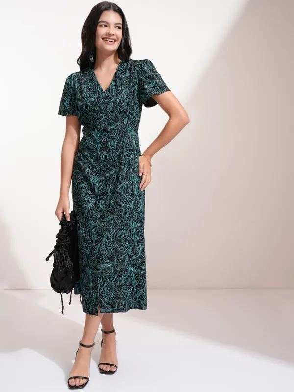 Tokyo Talkies Women Black Printed Fit And Flare Dress