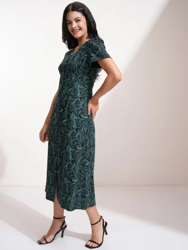 Tokyo Talkies Women Black Printed Fit And Flare Dress