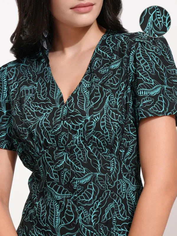 Tokyo Talkies Women Black Printed Fit And Flare Dress