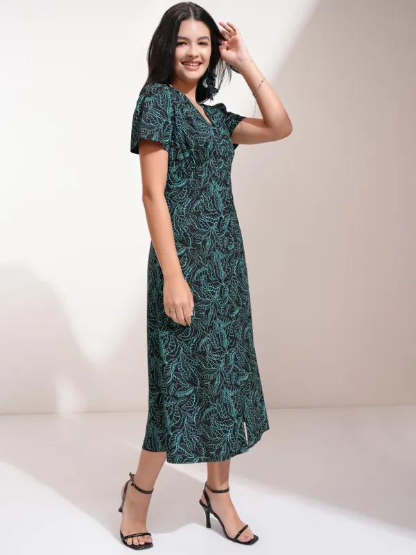 Tokyo Talkies Women Black Printed Fit And Flare Dress