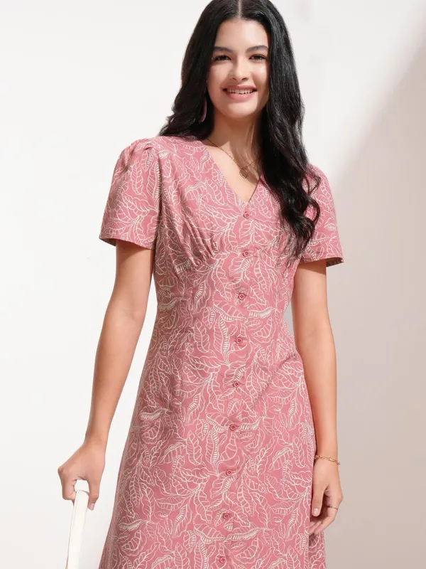 Tokyo Talkies Women Pink Printed Fit And Flare Dress