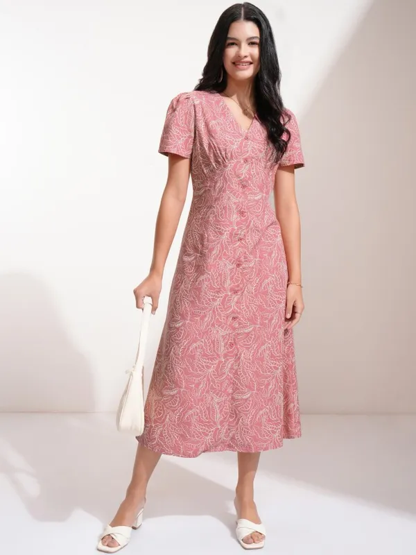 Tokyo Talkies Women Pink Printed Fit And Flare Dress