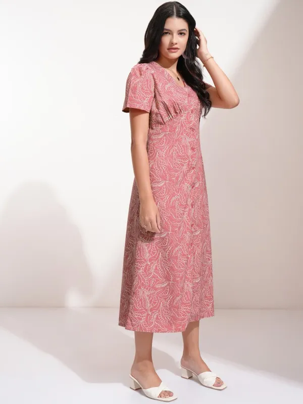 Tokyo Talkies Women Pink Printed Fit And Flare Dress