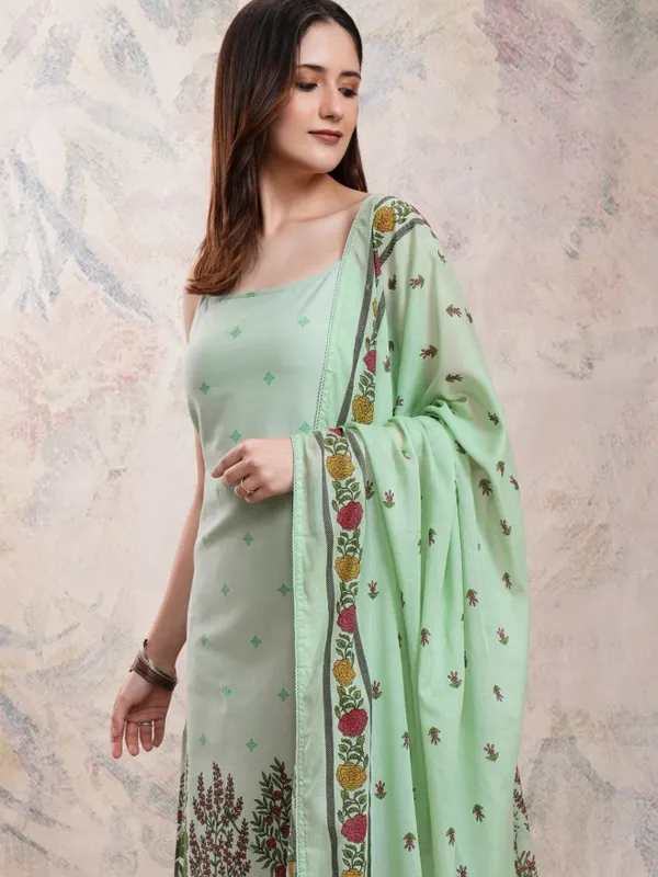 Vishudh Women Green Printed Kurta With Trousers And Dupatta