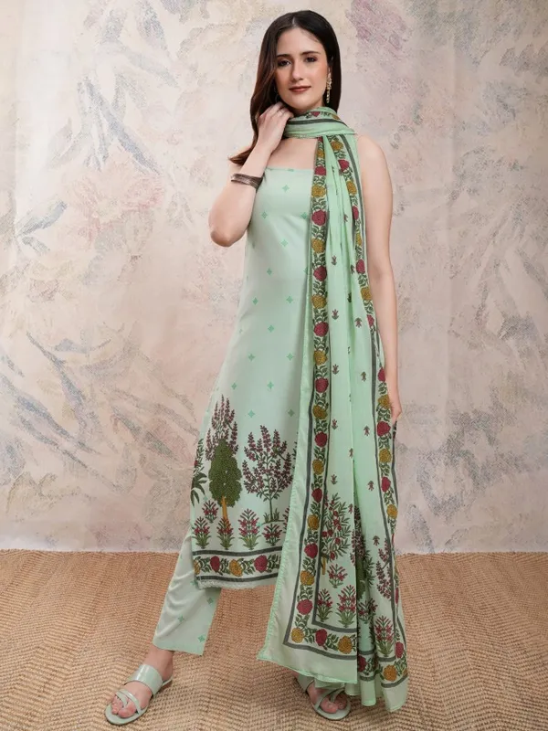 Vishudh Women Green Printed Kurta With Trousers And Dupatta